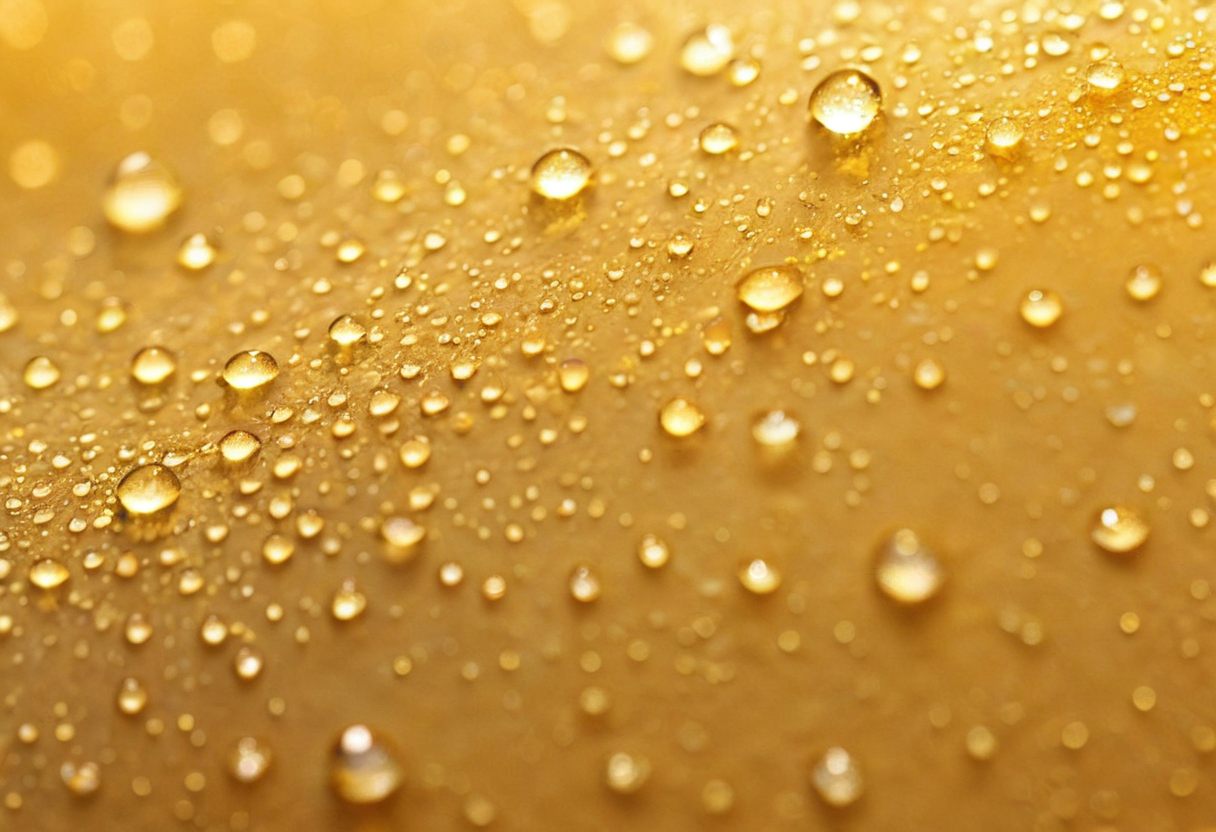 Gotas doradas sobre superficie luminosa